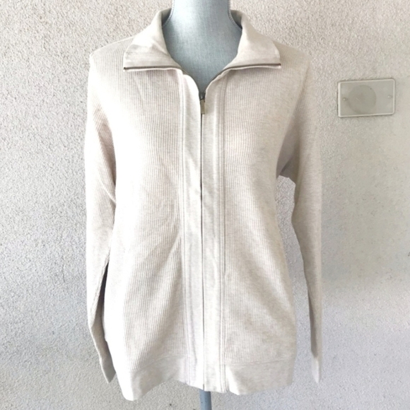 Talbots Jackets & Blazers - Talbots Cream / Tan Thermal Full Zip Collared Jacket Women's Small S Pockets EUC
